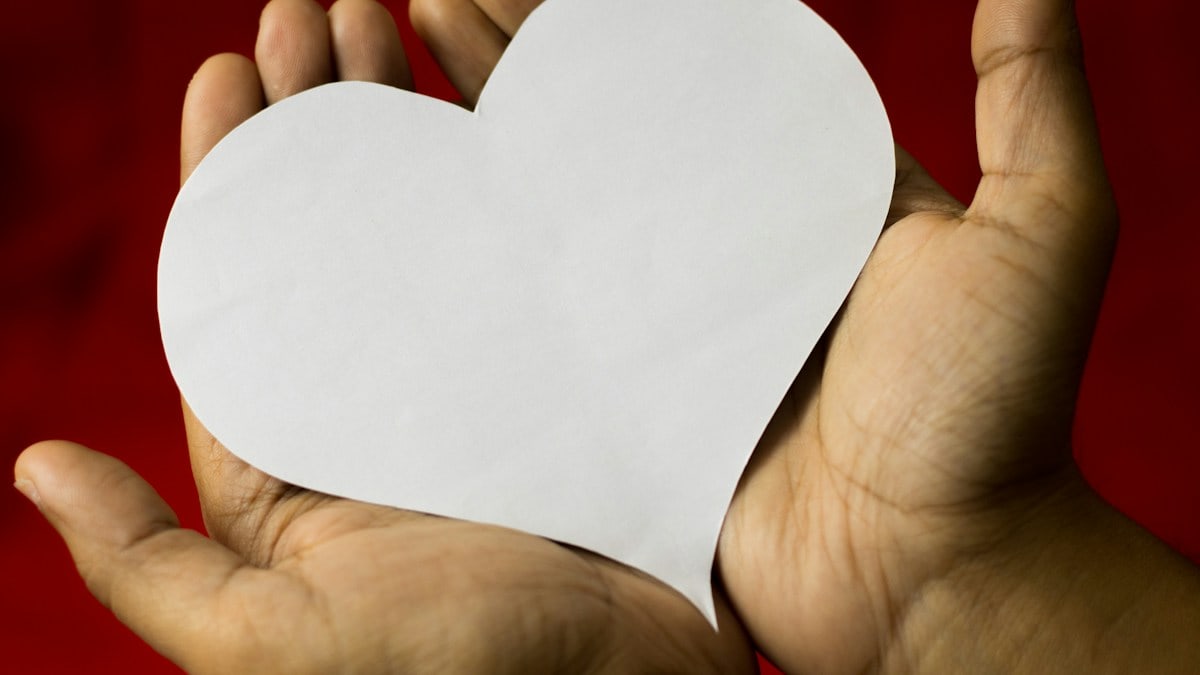 a person holding a paper heart in their hands